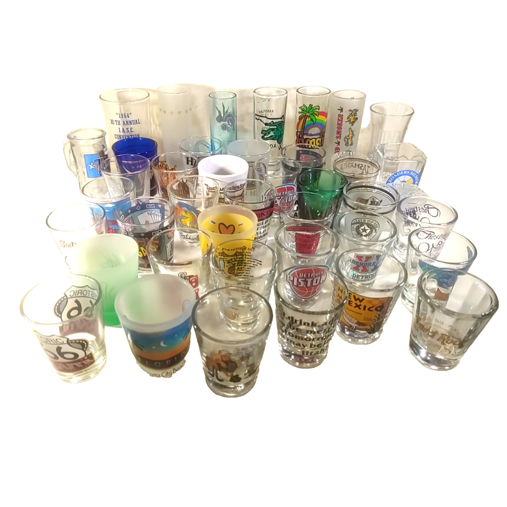 Shot Glass Huge Lot Of 42 Assorted Styles And Colors